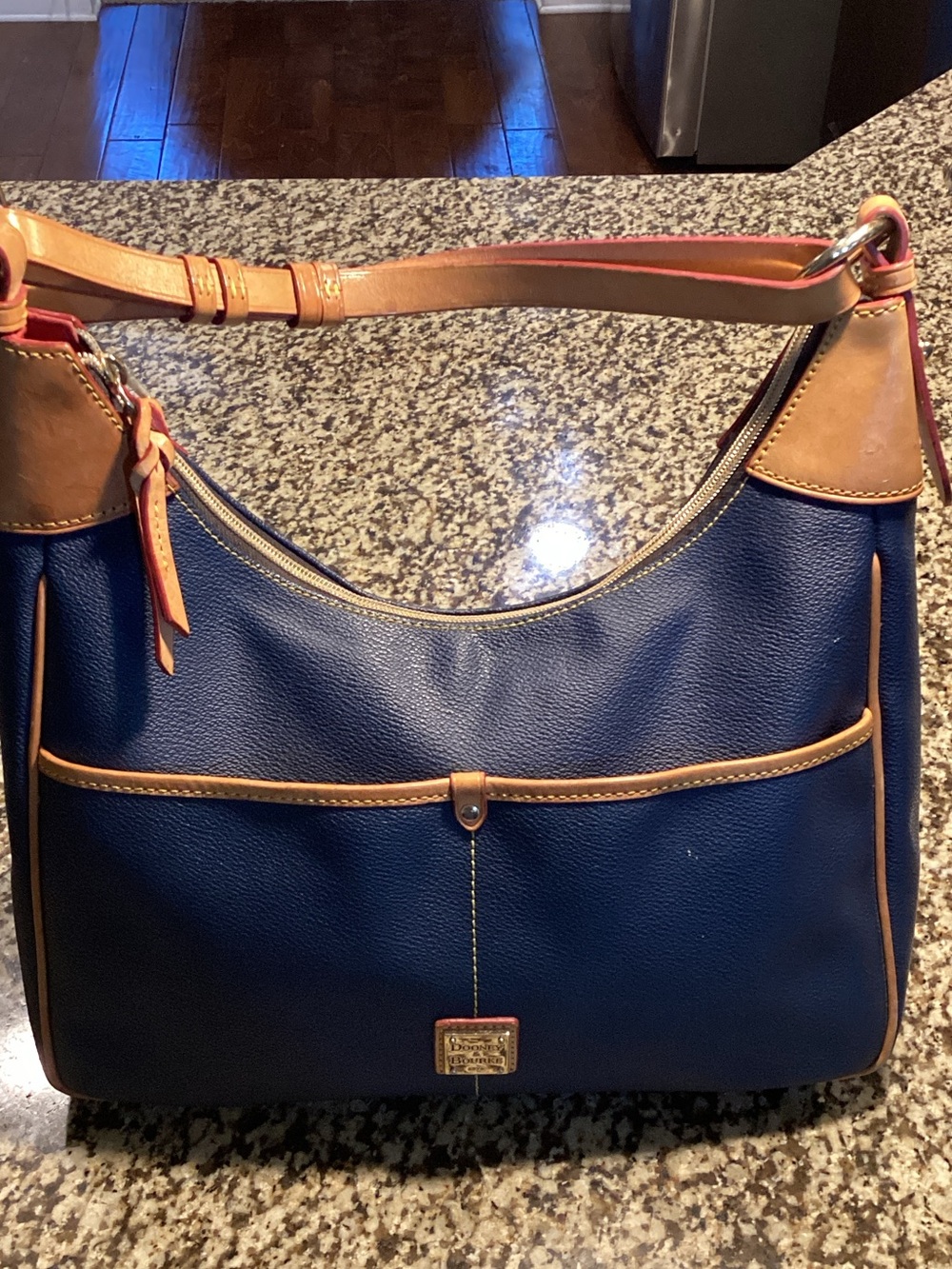 Dooney & Bourke Navy and Tan Leather Shoulder Hobo